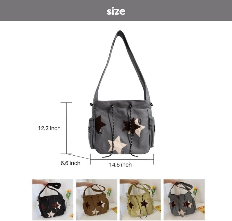 KANGDAWEI Y2K Star Canvas Messenger Bag, Cute Tote Bags Aesthetic, Small Shoulder Travel Crossbody Bags For Women - Image 2